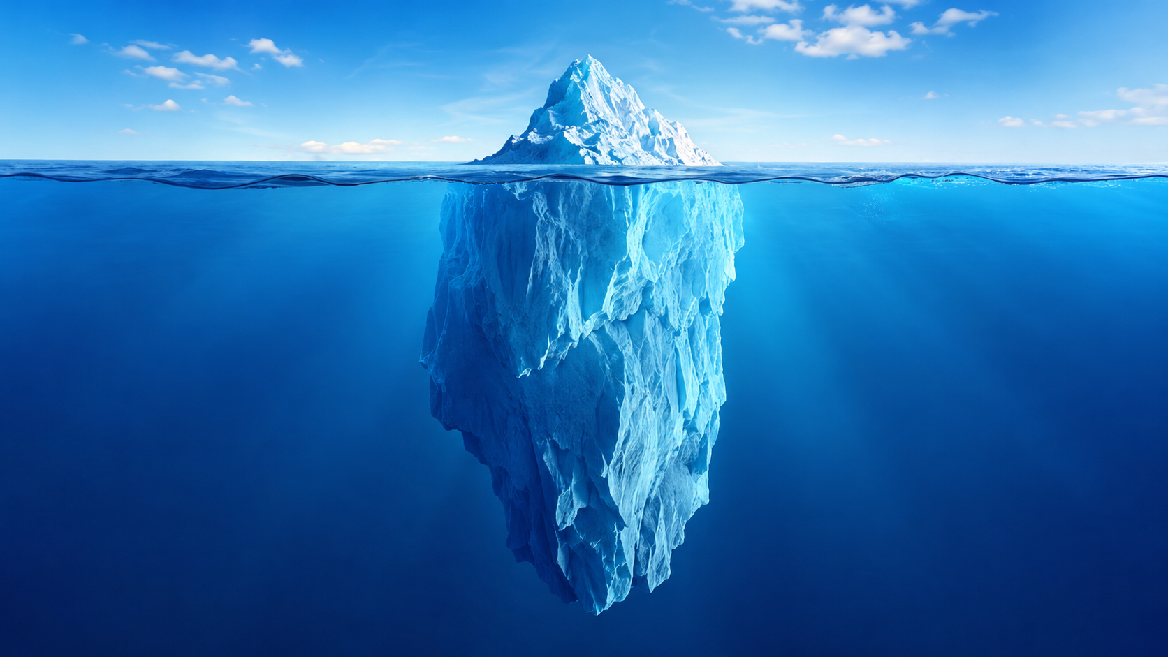 Iceberg com pequena parte visível e grande estrutura submersa